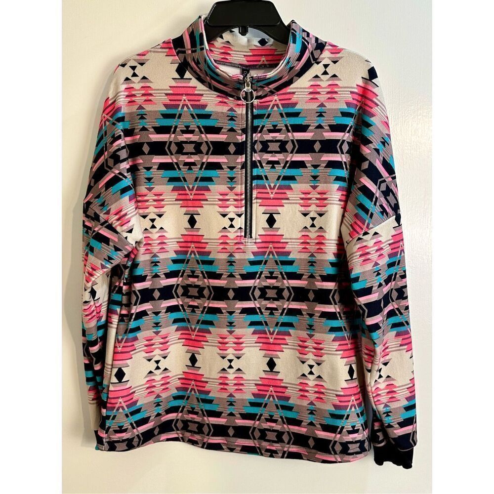 Crazy train sz S Southwestern style 1/4 zip long sleeve top